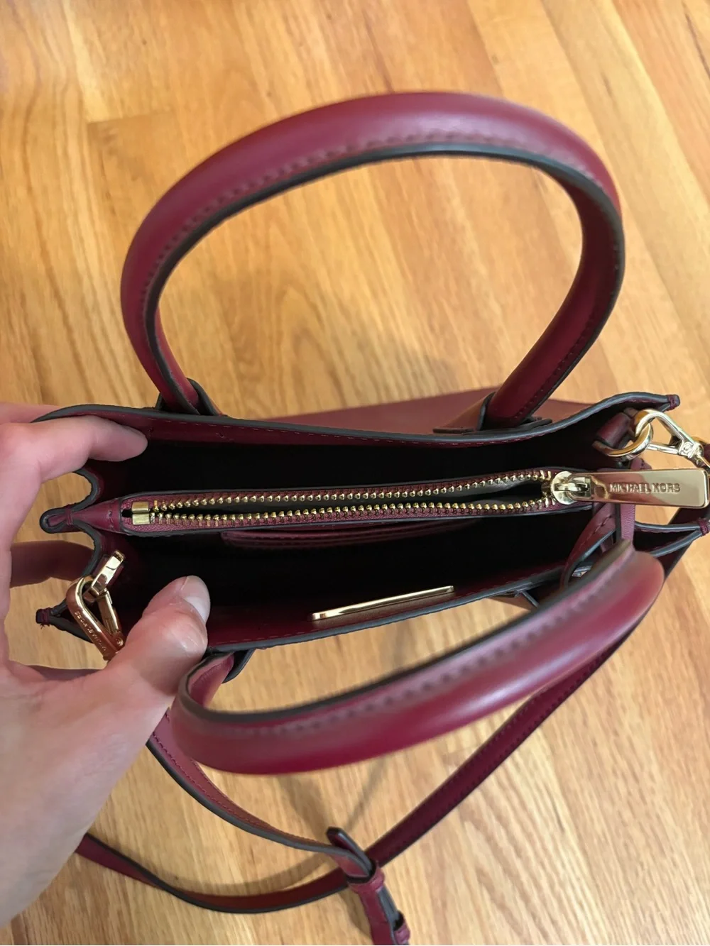 NWT Michael Kors XS Rose Gold Metallic & NWOT Burgundy Crossbody Set